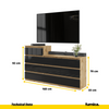 GABRIEL - Chest of 10 Drawers (6+4) - Bedroom Dresser Storage Cabinet Sideboard - Wotan Oak / Black Gloss H92/70cm W160cm D33cm