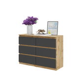 GABRIEL - Chest of 6 Drawers - Bedroom Dresser Storage Cabinet Sideboard - Wotan Oak / Anthracite H71cm W100cm D33cm
