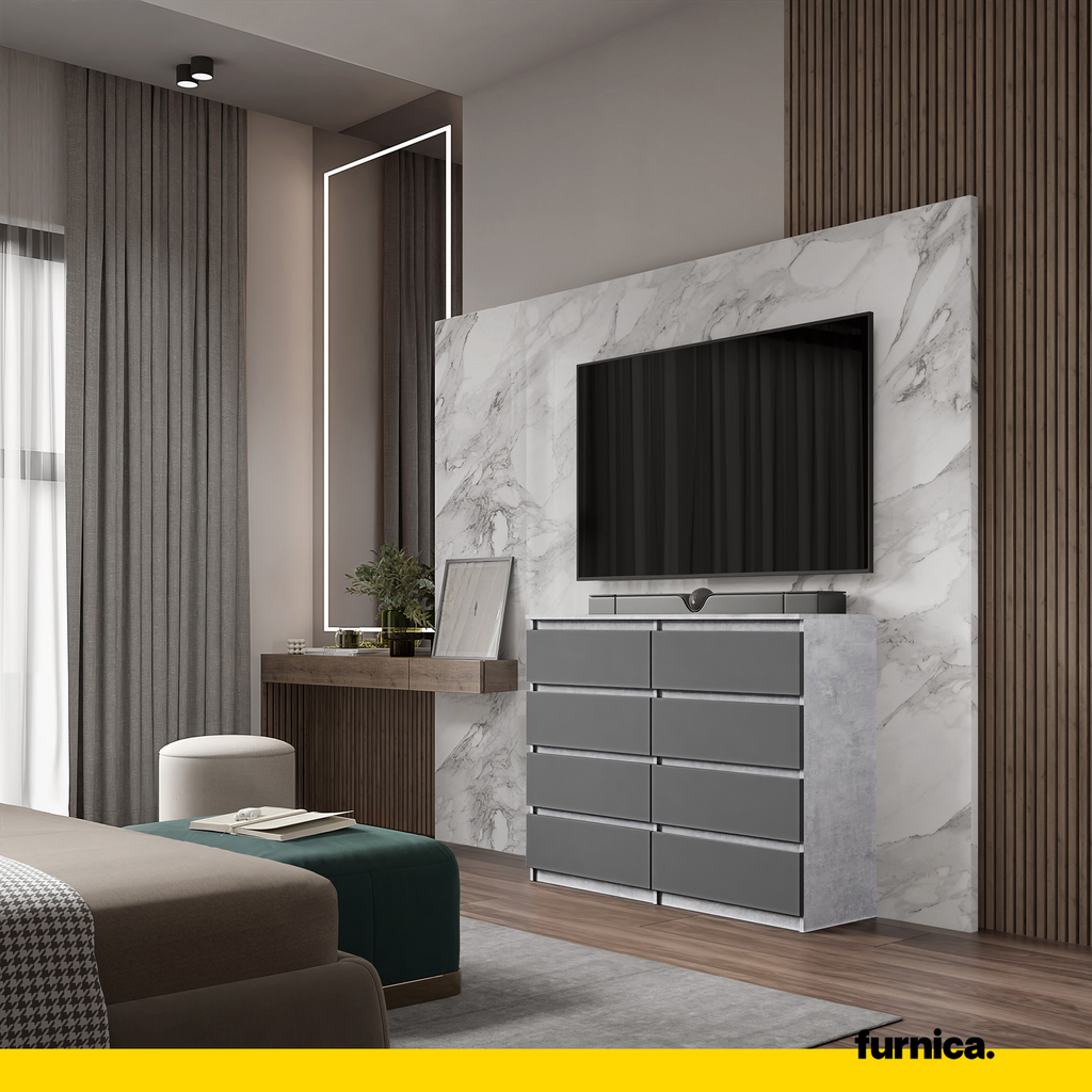 GABRIEL - Chest of 8 Drawers - Bedroom Dresser Storage Cabinet Sideboard - Concrete / Anthracite H92cm W120cm D33cm