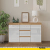 MIKEL - Chest of 3 Drawers and 2 Doors - Bedroom Dresser Storage Cabinet Sideboard - Wotan Oak / White Gloss H75cm W120cm D35cm