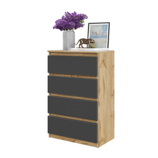 GABRIEL - Chest of 4 Drawers - Bedroom Dresser Storage Cabinet Sideboard - Wotan Oak / Anthracite H92cm W60cm D33cm