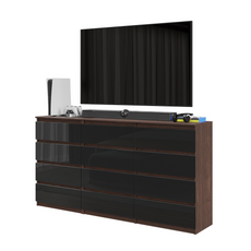 GABRIEL - Chest of 12 Drawers (8+4) - Bedroom Dresser Storage Cabinet Sideboard - Wenge / Black Gloss H92cm W180cm D33cm