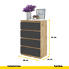 GABRIEL - Chest of 4 Drawers - Bedroom Dresser Storage Cabinet Sideboard - Wotan Oak / Anthracite H92cm W60cm D33cm