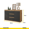 MIKEL - Chest of 3 Drawers and 2 Doors - Bedroom Dresser Storage Cabinet Sideboard - Wotan Oak / Anthracite H75cm W120cm D35cm