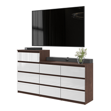 GABRIEL - Chest of 10 Drawers (6+4) - Bedroom Dresser Storage Cabinet Sideboard - Wenge / White Gloss H92/70cm W160cm D33cm