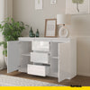 MIKEL - Chest of 3 Drawers and 2 Doors - Bedroom Dresser Storage Cabinet Sideboard - White Matt / White Gloss H75cm W120cm D35cm