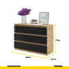 GABRIEL - Chest of 6 Drawers - Bedroom Dresser Storage Cabinet Sideboard - Wotan Oak / Black Gloss H71cm W100cm D33cm