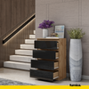GABRIEL - Chest of 4 Drawers - Bedroom Dresser Storage Cabinet Sideboard - Wotan Oak / Black Gloss H92cm W60cm D33cm