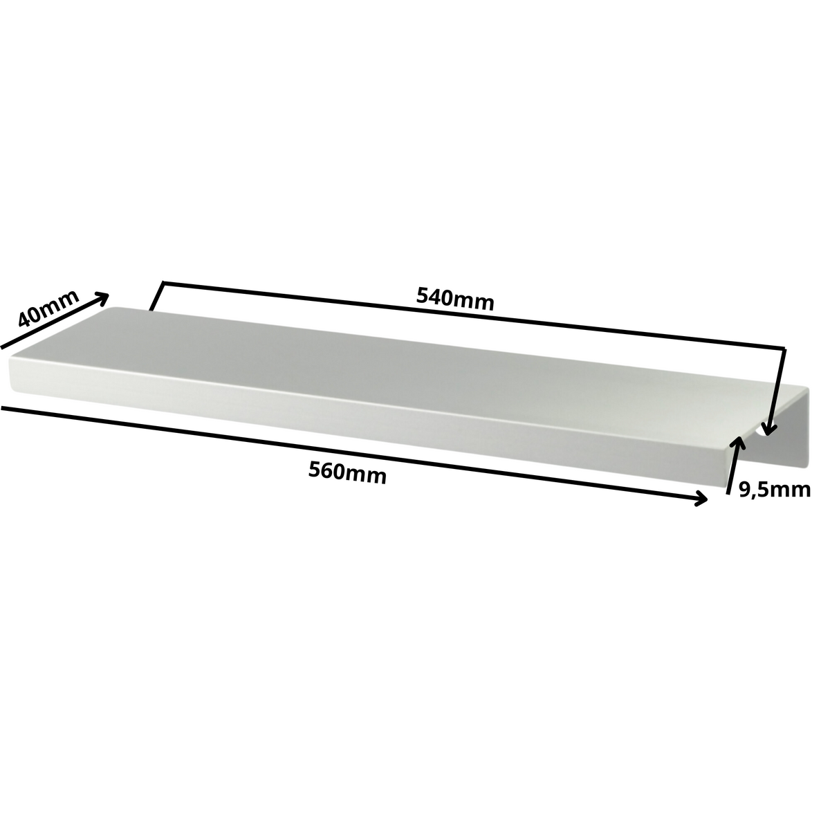 Edge Grip Round Profile Handle 540mm (560mm total length) - Aluminium (2) – Furnica