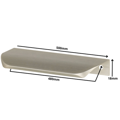Round Profile Edge Handle 480 mm (500 mm Overall) - Brushed Stainless Steel