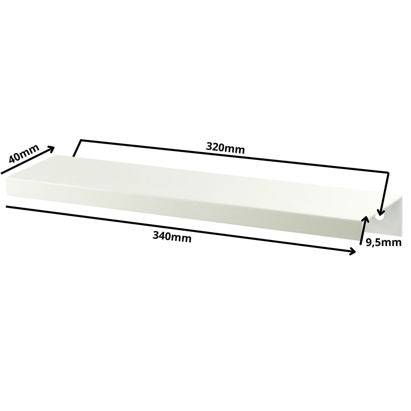 Edge Grip Round Profile Handle 320mm (340mm total length) - White