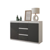 MIKEL - Chest of 3 Drawers and 2 Doors - Bedroom Dresser Storage Cabinet Sideboard - White Matt / Anthracite H75cm W120cm D35cm