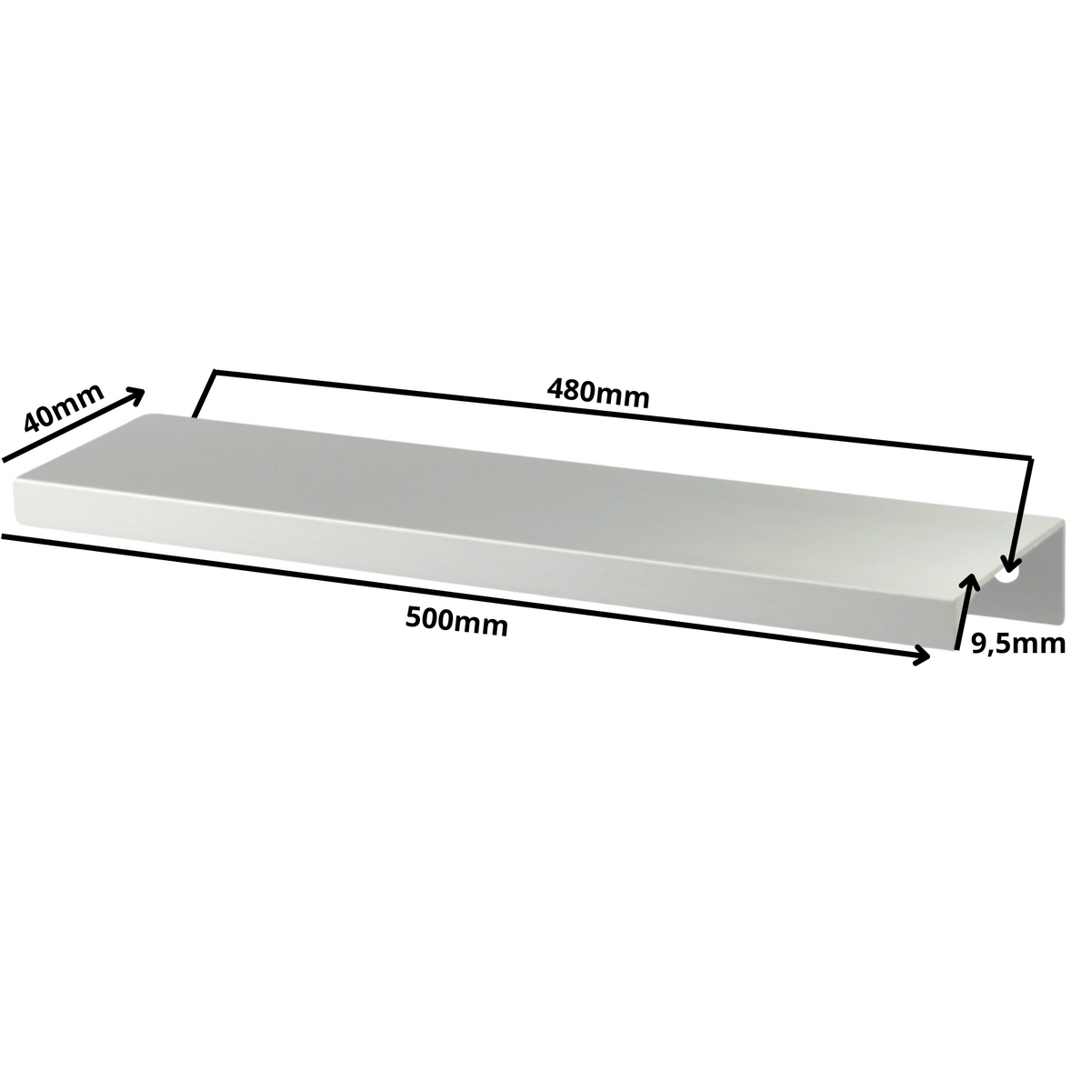 Edge Grip Round Profile Handle 480mm (500mm total length) - Aluminium (2) – Furnica
