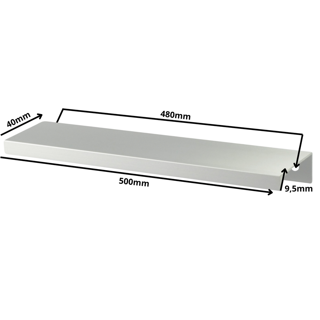 Edge Grip Round Profile Handle 480mm (500mm total length) - Aluminium