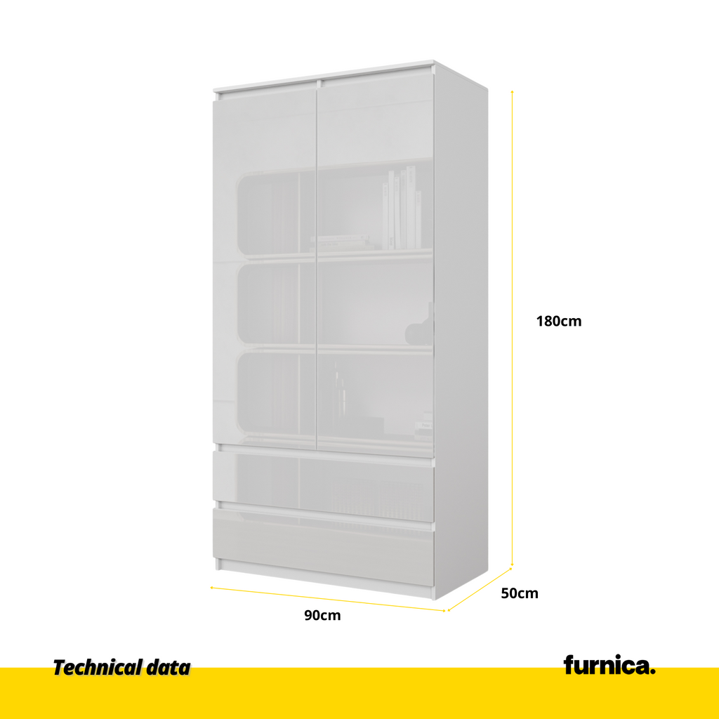 JOELLE 2 Door Wardrobe With 2 Drawers White Matt White Gloss