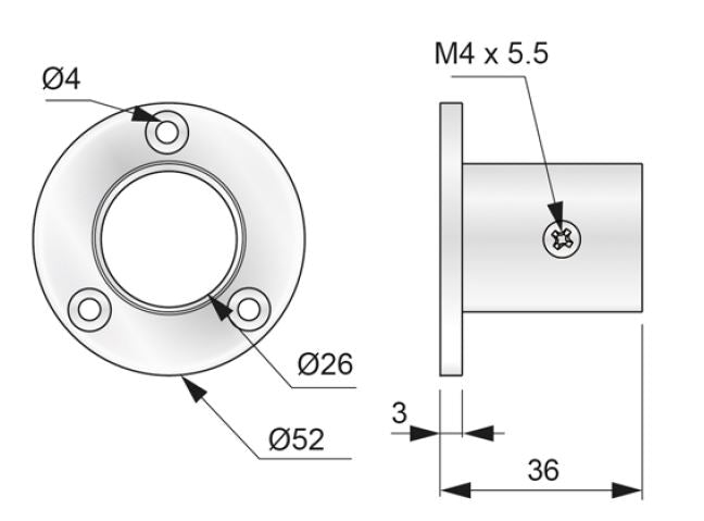 Set of 2 High Flange for 25mm Pipe, Chrome