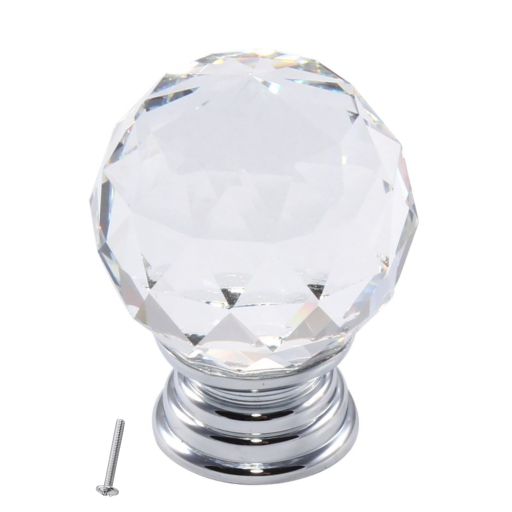 Round Crystal Glass Effect Cabinet Knob - Ø40mm - Chrome