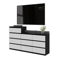 GABRIEL - Chest of 10 Drawers (6+4) - Bedroom Dresser Storage Cabinet Sideboard - Black Matt / White Matt H92/70cm W160cm D33cm