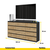 GABRIEL - Chest of 12 Drawers (8+4) - Bedroom Dresser Storage Cabinet Sideboard - Black Matt / Wotan Oak H92cm W180cm D33cm