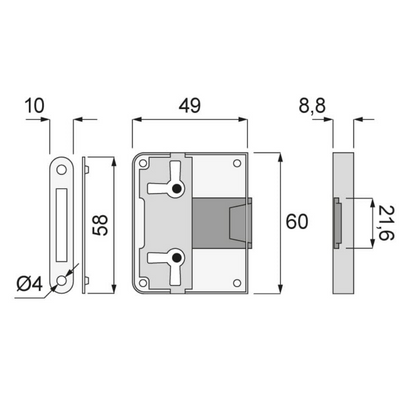 Furniture Lock 49x60 mm - White Galvanised