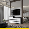 GABRIEL - Chest of 10 Drawers (6+4) - Bedroom Dresser Storage Cabinet Sideboard - Black Matt / White Gloss H92/70cm W160cm D33cm