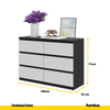 GABRIEL - Chest of 6 Drawers - Bedroom Dresser Storage Cabinet Sideboard - Black Matt / White Matt H71cm W100cm D33cm