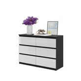 GABRIEL - Chest of 6 Drawers - Bedroom Dresser Storage Cabinet Sideboard - Black Matt / White Gloss H71cm W100cm D33cm