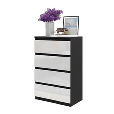 GABRIEL - Chest of 4 Drawers - Bedroom Dresser Storage Cabinet Sideboard - Black Matt / White Gloss H92cm W60cm D33cm