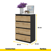 GABRIEL - Chest of 4 Drawers - Bedroom Dresser Storage Cabinet Sideboard - Black Matt / Wotan Oak H92cm W60cm D33cm