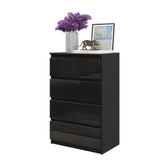 GABRIEL - Chest of 4 Drawers - Bedroom Dresser Storage Cabinet Sideboard - Black Matt / Black Gloss H92cm W60cm D33cm