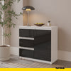 MIKEL - Chest of 3 Drawers and 1 Door - Bedroom Dresser Storage Cabinet Sideboard - White Matt / Black Gloss H75cm W80cm D35cm