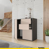 CAMILLE - Push to Open Sideboard with 2 Doors and 2 Drawers - Anthracite / Sand Beige H74cm W80cm D36cm