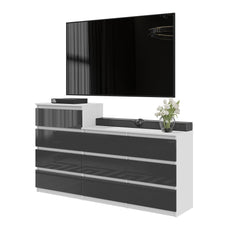 GABRIEL - Chest of 10 Drawers (6+4) - Bedroom Dresser Storage Cabinet Sideboard - White Matt / Anthracite Gloss H92/70cm W160cm D33cm