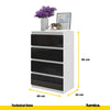 GABRIEL - Chest of 4 Drawers - Bedroom Dresser Storage Cabinet Sideboard - White Matt / Black Gloss H92cm W60cm D33cm