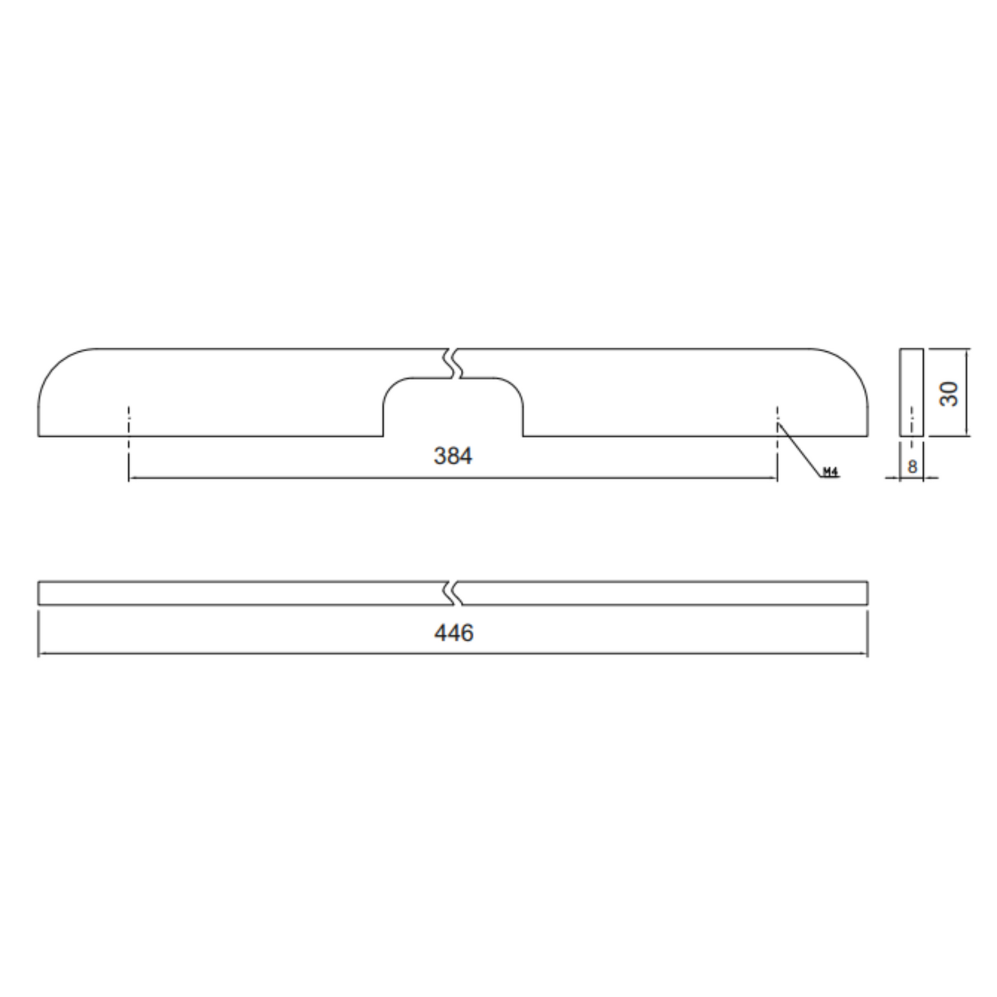 Furniture Handle 384mm U084 - Chrome