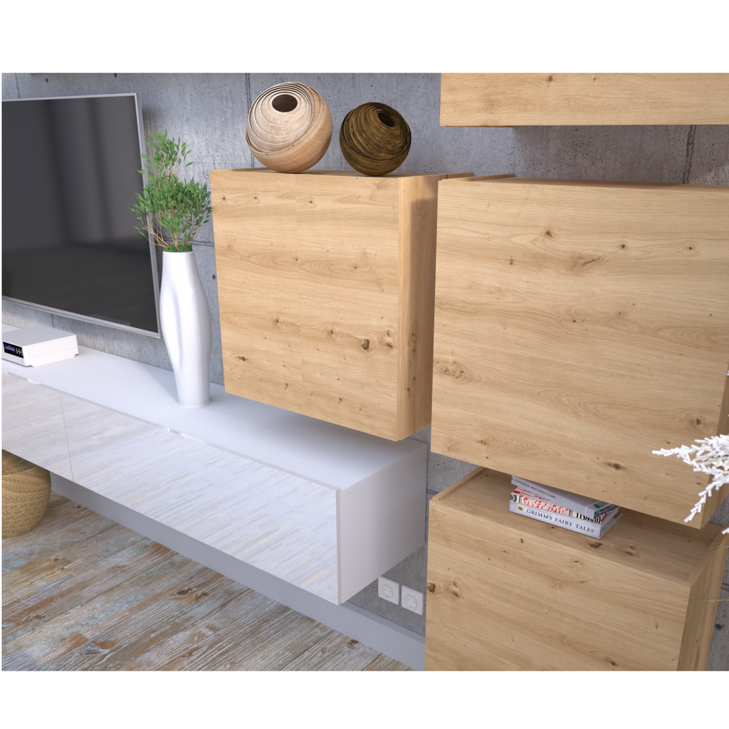 Wall Unit MANILA - Living Room Furniture Set - White Gloss / Artisan Oak