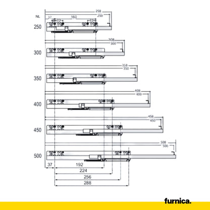 Soft-Close Concealed Undermount Drawer Runners ECO - 350mm