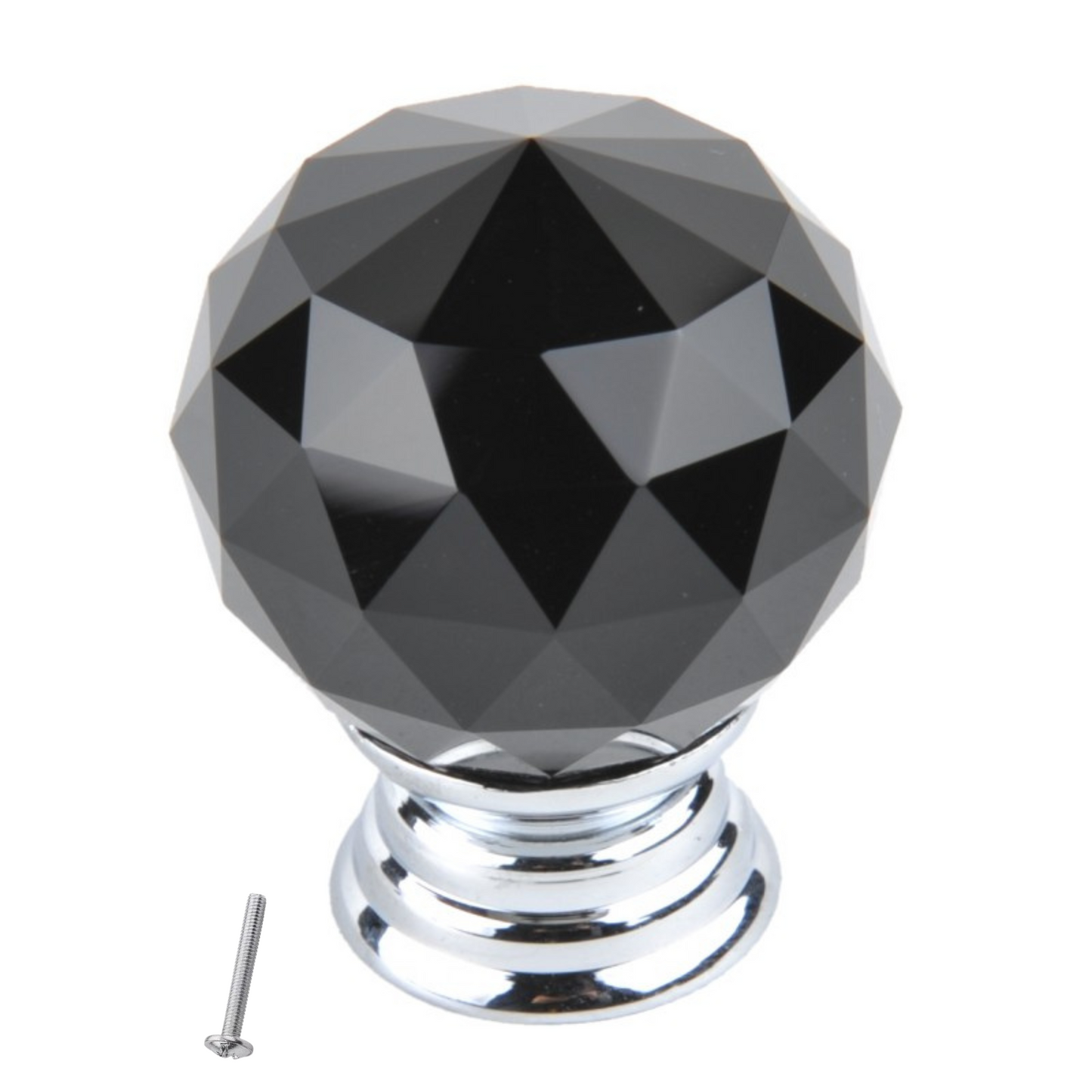 Round Black Crystal Glass Effect Cabinet Knob - Ø30mm - Chrome – Furnica