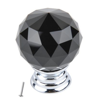 Round Black Crystal Glass Effect Cabinet Knob - Ø30mm - Chrome – Furnica