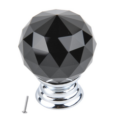 Round Black Crystal Glass Effect Cabinet Knob - Ø30mm - Chrome