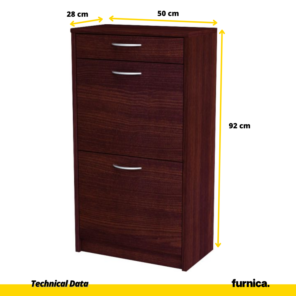 JULIA - Shoe Cabinet with 1 Drawer and 2 Tier Storage - Wenge H92cm W50cm D28cm