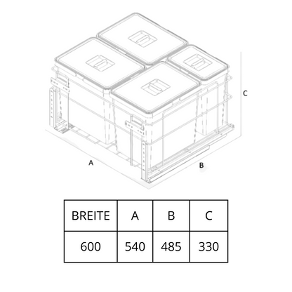 Soft-Close Waste Separation Bin 3x15 l + 1x6 l - 600 mm Cabinet