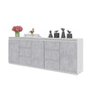 MIKEL - Chest of 6 Drawers and 3 Doors - Bedroom Dresser Storage Cabinet Sideboard - White Matt / Concrete H75cm W200cm D35cm