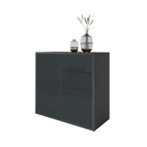 CAMILLE - Push to Open Sideboard with 2 Doors and 2 Drawers - Anthracite / Anthracite Gloss H74cm W80cm D36cm