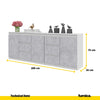 MIKEL - Chest of 6 Drawers and 3 Doors - Bedroom Dresser Storage Cabinet Sideboard - White Matt / Concrete H75cm W200cm D35cm