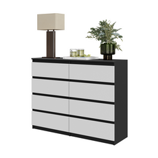 GABRIEL - Chest of 8 Drawers - Bedroom Dresser Storage Cabinet Sideboard - Black Matt / White Matt H92cm W120cm D33cm