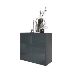 CAMILLE - Push to Open Sideboard with Door and 4 Drawers - Anthracite / Anthracite Gloss H74cm W80cm D36cm