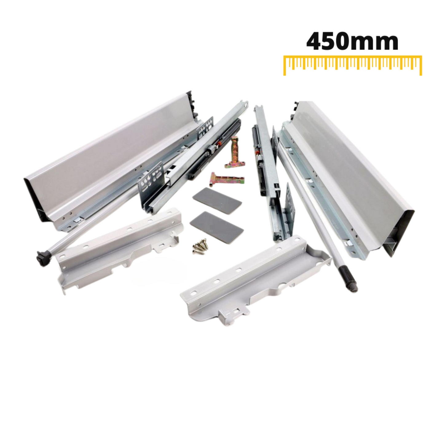 Set of Soft-Close Drawer System, HIGH, H: 185mm, Silver