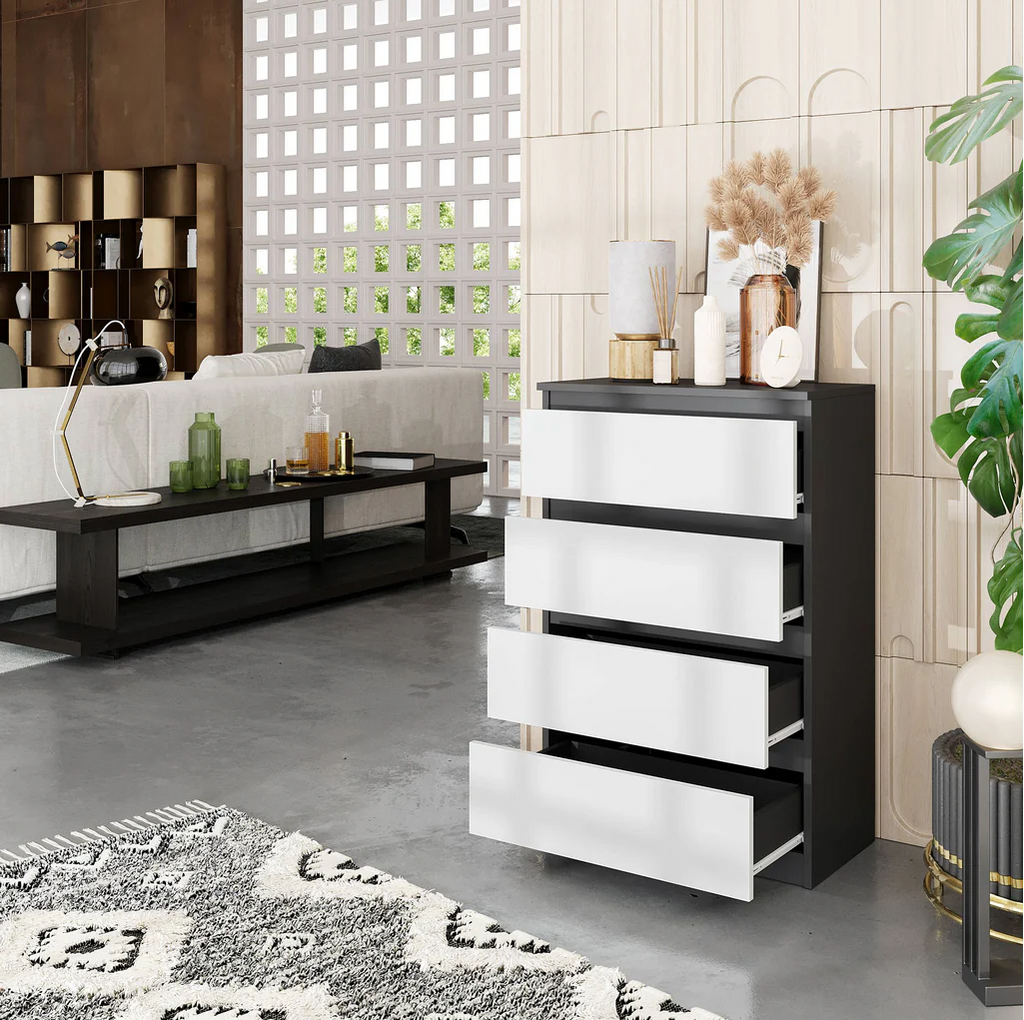 GABRIEL - Chest of 4 Drawers - Bedroom Dresser Storage Cabinet Sideboard - Anthracite / White Matt H92cm W60cm D33cm