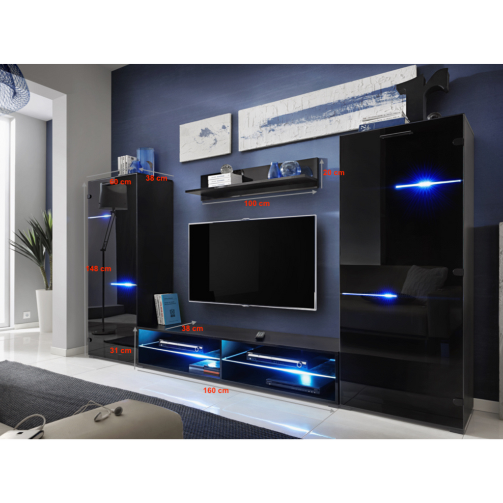 Wall Unit MODERN - Living Room Furniture Set - Black Matt / Black Gloss